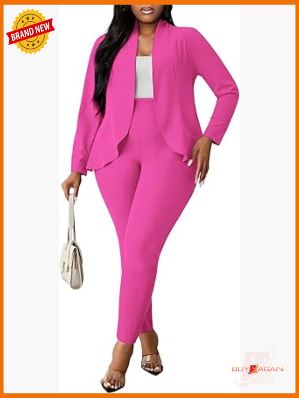 Plus Size 2 Piece Pantsuit with Ruffle Blazer and Pencil Pants Set